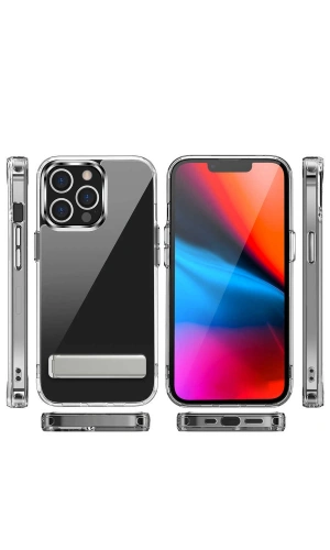 Apple iPhone 12 Pro Kılıf Standlı Şeffaf Silikon Zore L-Stand Kapak