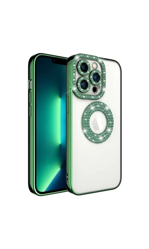 Apple iPhone 12 Pro Max Kılıf Kamera Korumalı Taş Süslemeli Arkası Şeffaf Zore Asya Kapak