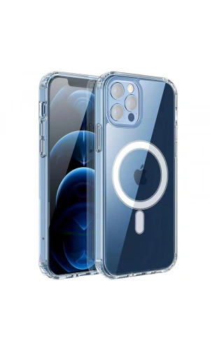 Apple iPhone 12 Pro Max Kılıf M-safe Şarj Özellikli Şeffaf Sert PC Zore Embos Kapak