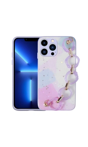 Apple iPhone 12 Pro Max Kılıf Simli Desenli El Askılı Tutacaklı Zore Elsa Silikon Kapak