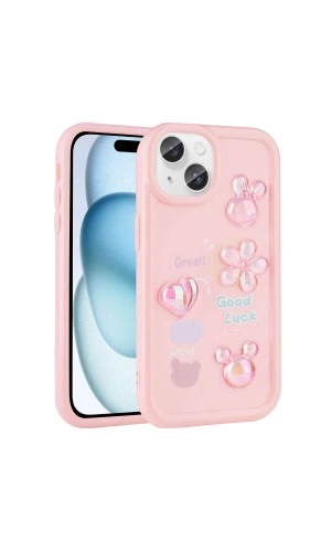 Apple iPhone 13 Kılıf Kabartma Figürlü Parlak Zore Toys Silikon Kapak
