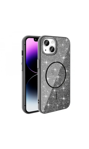 Apple iPhone 13 Kılıf M-safe Şarj Özellikli Parlayan Simli Zore Okso Kapak