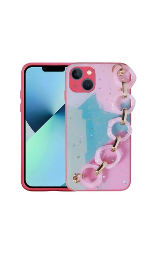 Apple iPhone 13 Kılıf Simli Desenli El Askılı Tutacaklı Zore Elsa Silikon Kapak