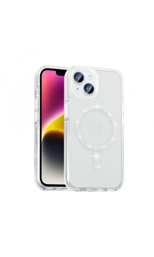 Apple iPhone 13 Kılıf Taşlı Tasarım M-safe Şarj Özellikli Zore Koment Silikon Kapak