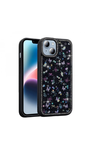 Apple iPhone 13 Kılıf Taşlı ve Simli Tasarım Zore Azra Kapak