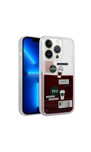 Apple iPhone 13 Pro Kılıf Desenli Sıvılı Zore Drink Silikon Kapak