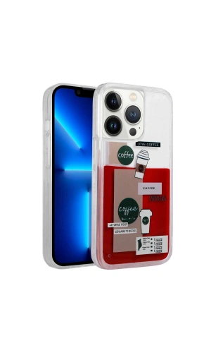 Apple iPhone 13 Pro Max Kılıf Desenli Sıvılı Zore Drink Silikon Kapak