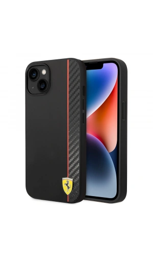 Apple iPhone 14 Kılıf Ferrari Orjinal Lisanslı M-safe Şarj Özellikli Pu Deri Ve Karbon Şeritli Dizayn Kapak