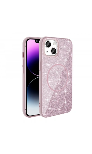 Apple iPhone 14 Kılıf M-safe Şarj Özellikli Parlayan Simli Zore Okso Kapak