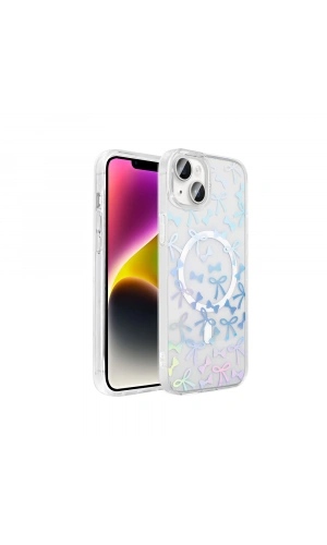 Apple iPhone 14 Kılıf M-Safe Şarj Özellikli Şeffaf Zore Folk Sert Kapak