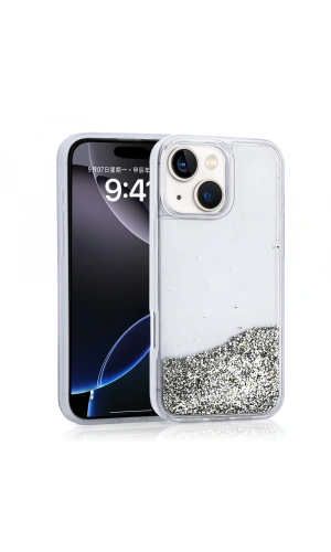 Apple iPhone 14 Kılıf Sıvılı Simli Şeffaf Arka Yüzey Zore Keto Silikon Kapak
