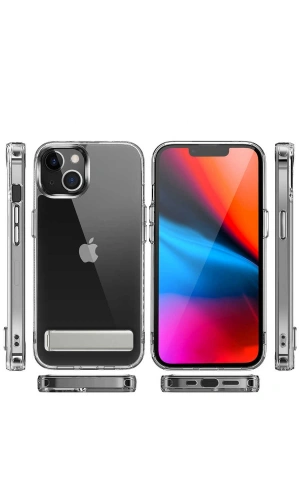 Apple iPhone 14 Kılıf Standlı Şeffaf Silikon Zore L-Stand Kapak