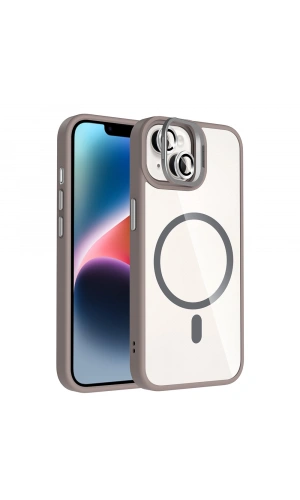 Apple iPhone 14 Kılıf Standlı ve Kamera Lens Hediyeli M-Safe Şarj Özellikli Zore Etro Kapak