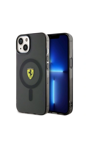 Apple iPhone 14 Plus Kılıf Ferrari M-safe Şarj Özellikli Yarı Transparan Dizayn Kapak