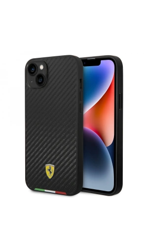 Apple iPhone 14 Plus Kılıf Ferrari Orjinal Lisanslı M-safe Şarj Özellikli Karbon İtalyan Bayrak Dizayn Kapak
