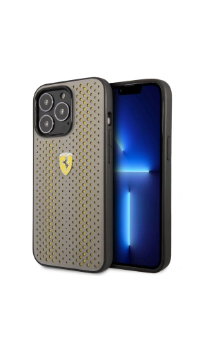 Apple iPhone 14 Pro Kılıf Ferrari Deri Sarı Noktalı Dizayn Kapak