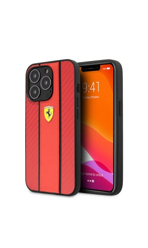 Apple iPhone 14 Pro Kılıf Ferrari PU Deri Ve Karbon Dizayn Kapak