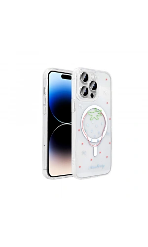 Apple iPhone 14 Pro Kılıf M-Safe Şarj Özellikli Şeffaf Zore Folk Sert Kapak