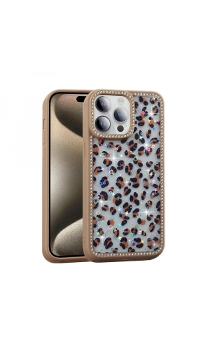 Apple iPhone 14 Pro Kılıf Taşlı ve Simli Tasarım Zore Azra Kapak
