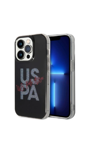 Apple iPhone 14 Pro Kılıf U.S. POLO ASSN. Simli Parlak Alfabe Tasarım Kapak
