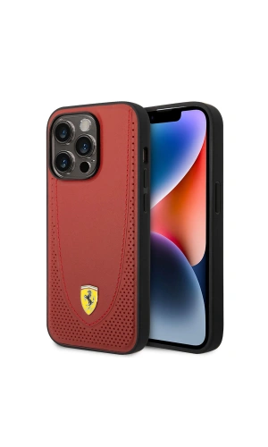 Apple iPhone 14 Pro Max Kılıf Ferrari M-safe Şarj Özellikli Deri Delikli Dikişli Dizayn Kapak