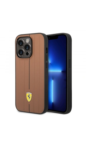 Apple iPhone 14 Pro Max Kılıf Ferrari Orjinal Lisanslı Deri Arka Yüzey Metal Logolu Şerit Tasarımlı Kapak