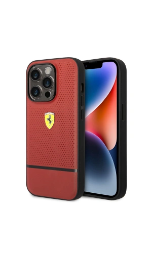 Apple iPhone 14 Pro Max Kılıf Ferrari Orjinal Lisanslı Deri Delikli Ve Çizgili Dizayn Kapak