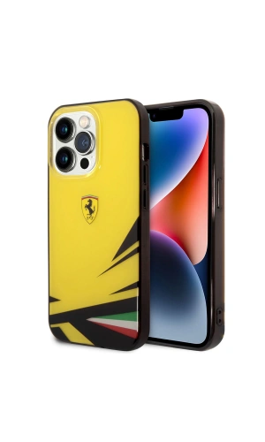 Apple iPhone 14 Pro Max Kılıf Ferrari Sarı İtalyan Bayrak Baskılı Dizayn Kapak