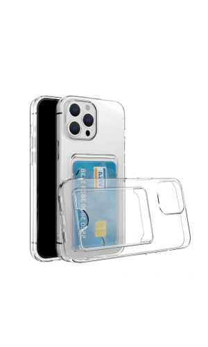 Apple iPhone 14 Pro Max Kılıf Kartlıklı Şeffaf Zore Setra Clear Silikon Kapak