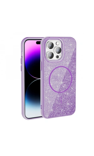 Apple iPhone 14 Pro Max Kılıf M-safe Şarj Özellikli Parlayan Simli Zore Okso Kapak