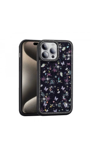 Apple iPhone 14 Pro Max Kılıf Taşlı ve Simli Tasarım Zore Azra Kapak
