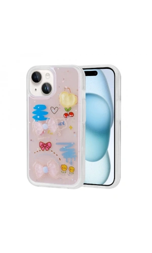 Apple iPhone 15 Kılıf Kabartma Figürlü Parlak Zore Minimini Silikon Kapak