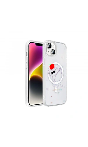 Apple iPhone 15 Kılıf M-Safe Şarj Özellikli Şeffaf Zore Folk Sert Kapak