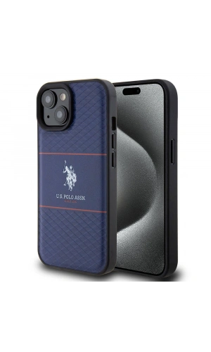 Apple iPhone 15 Kılıf U.S. Polo Assn. Orjinal Lisanslı Deri Şeritli Logo Dizayn Kapak