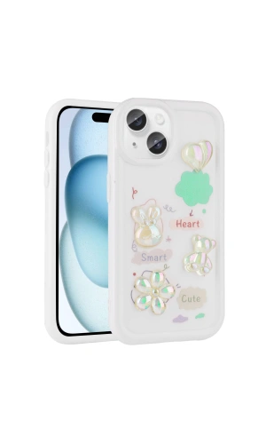 Apple iPhone 15 Plus Kılıf Kabartma Figürlü Parlak Zore Toys Silikon Kapak