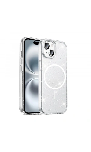 ​Apple iPhone 15 Plus Kılıf M-safe Şarj Özellikli Parlayan Simli Saydam Renkli Zore Maris Kapak