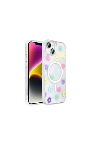 Apple iPhone 15 Plus Kılıf M-Safe Şarj Özellikli Şeffaf Zore Folk Sert Kapak