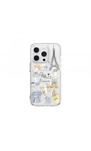 Apple iPhone 15 Pro Kılıf M-safe Şarj Özellikli Çizim Desenli Şok Önleyicili Şeffaf Lisanslı Switcheasy City-M Paris Kapak