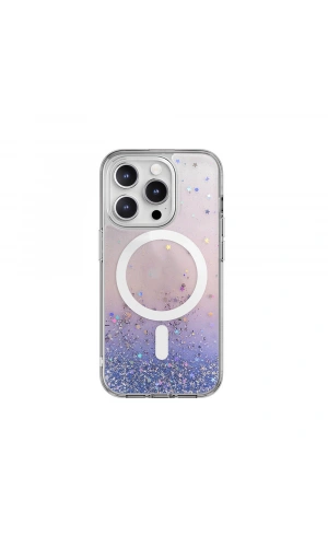 Apple iPhone 15 Pro Kılıf M-safe Şarj Özellikli Parlayan Simli Şeffaf Lisanslı Switcheasy Starfield-M Kapak