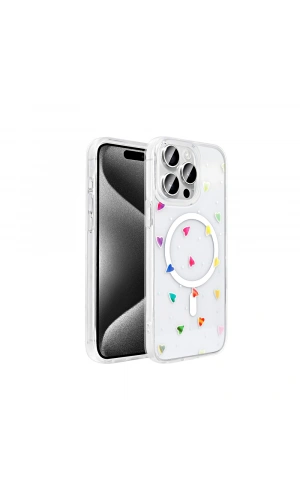 Apple iPhone 15 Pro Kılıf M-Safe Şarj Özellikli Şeffaf Zore Folk Sert Kapak