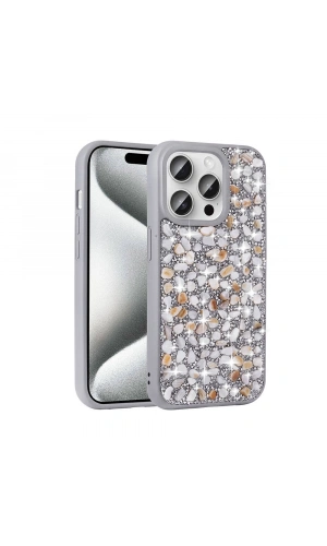 Apple iPhone 15 Pro Kılıf Parlak Taşlı Tasarım Zore Linea Diamond Kapak