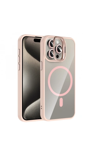 Apple iPhone 15 Pro Kılıf Standlı ve Kamera Lens Hediyeli M-Safe Şarj Özellikli Zore Etro Kapak