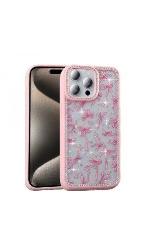 Apple iPhone 15 Pro Kılıf Taşlı ve Simli Tasarım Zore Azra Kapak