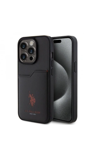 Apple iPhone 15 Pro Kılıf U.S. Polo Assn. Orjinal Lisanslı Baskı Logolu PU Kartlıklı Kapak