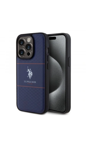 Apple iPhone 15 Pro Kılıf U.S. Polo Assn. Orjinal Lisanslı Deri Şeritli Logo Dizayn Kapak