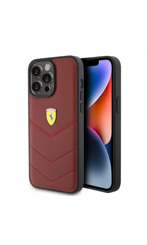 Apple iPhone 15 Pro Max Kılıf Ferrari Orjinal Lisanslı Deri Dikişli Arka Yüzey Metal Logo Tasarımlı Kapak
