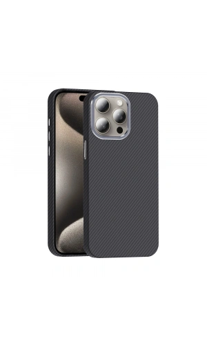 Apple iPhone 15 Pro Max Kılıf M-safe Şarj Özellikli Karbon Fiber Görünümlü Zore Gros Kapak