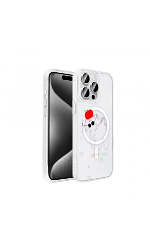 Apple iPhone 15 Pro Max Kılıf M-Safe Şarj Özellikli Şeffaf Zore Folk Sert Kapak
