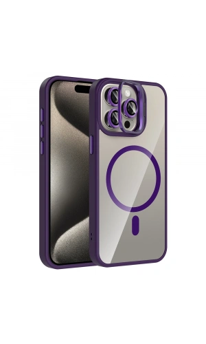 Apple iPhone 15 Pro Max Kılıf Standlı ve Kamera Lens Hediyeli M-Safe Şarj Özellikli Zore Etro Kapak