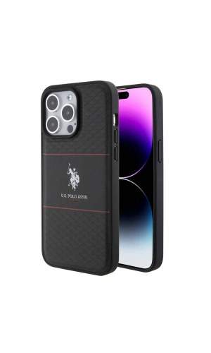 Apple iPhone 15 Pro Max Kılıf U.S. Polo Assn. Orjinal Lisanslı Deri Şeritli Logo Dizayn Kapak